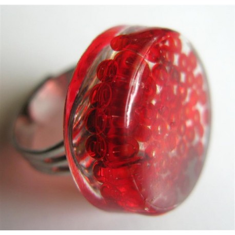 Bague perles rouges