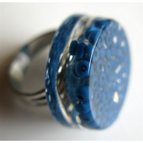Bague perles bleues