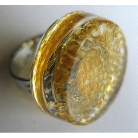 Bague perles jaunes transparentes