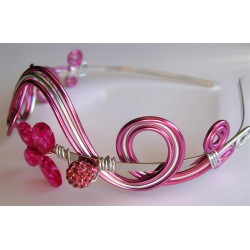 Serre-tête rose et argenté avec perle shamballa