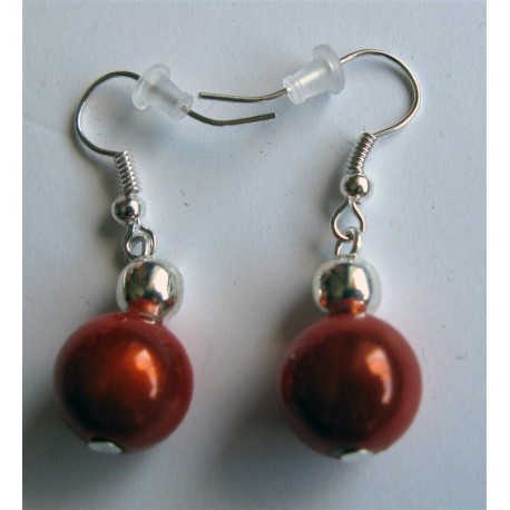 Boucles d'oreilles orange et perle argentée