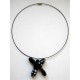 Collier "bonhomme" noir et blanc pailleté avec cable rigide