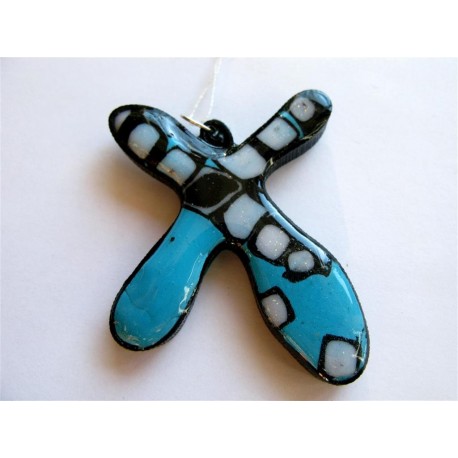 Collier bonhomme turquoise noir et blanc pailleté