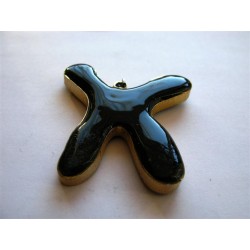 Collier "bonhomme" noir et fil alu plat doré strié