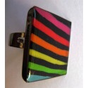 Grosse bague carrée Fimo "rayé multicolore"