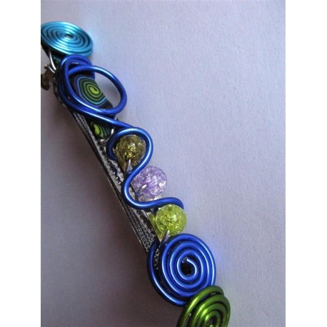 Barrette "bleue et verte" 10 cm
