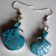 Boucles d'oreilles fimo turquoise et feuille d'argent serties fil alu