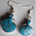 Boucles d'oreilles fimo turquoise et feuille d'argent serties fil alu