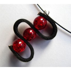 Collier "cuir et perles" rouge