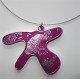 Collier fimo fuchsia feuille argent serti alu
