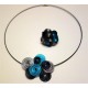 Collier multitorsades turquoise gris et noir