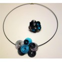 Collier multitorsades turquoise gris et noir