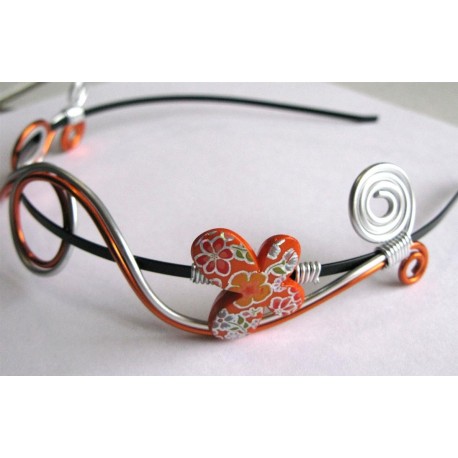 Serre tête papillon orange et argent