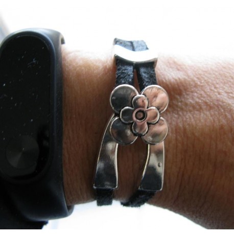Bracelet cuir fermoir fleur