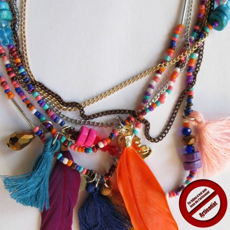 Collier "plumettes" noir ou multicolore (Attention produit non artisanal)