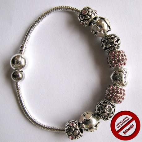 Bracelet souple avec perles roses et argentées (Attention produit non artisanal)