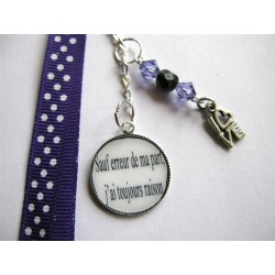 Bijou de sac "citation" : Sauf erreur de ma part, j'ai toujours raison (violet)
