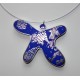 Collier pendentif fimo bleu feuille d'argent serti alu