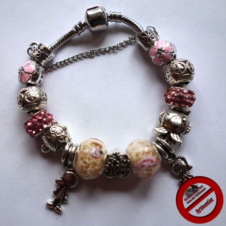 Bracelet souple strass roses (Attention produit non artisanal)