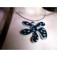 Collier avec pendentif fimo noir feuille d'argent serti alu
