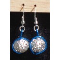 Boucles d'oreilles perle ajourée et fil turquoise