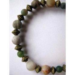 Bracelet en pierres fines (agate) et perles couleur bronze