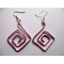 Boucles d'oreilles fil alu rose carré