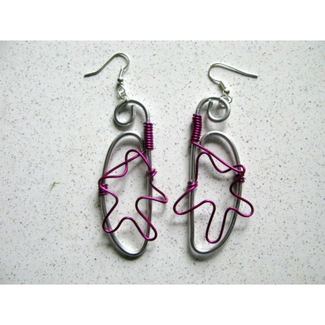 Boucles d'oreilles fil argent et rose