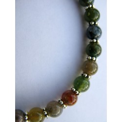 Bracelet en pierres fines (agate dans les tons de vert et perles intermédiaires argentées)