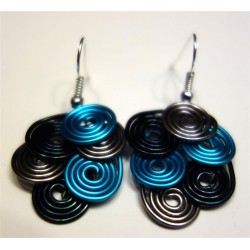 Boucles d'oreilles multitorsades turquoise gris et noir