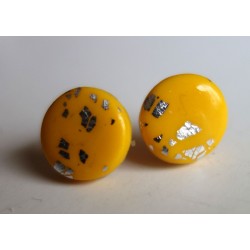Boucles clous jaune et feuille d'argent