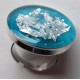 Bague résine turquoise feuilles d'argent support réglable