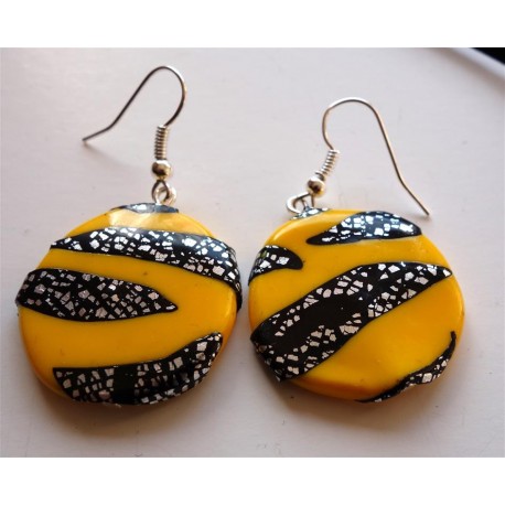 Boucles d'oreilles zèbre jaune