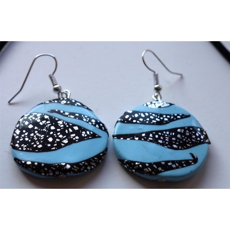 Boucles d'oreilles zèbre bleu clair ou
