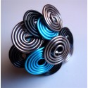 Bague multitorsades turquoise, gris et argent