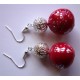 Boucles d'oreilles rouge feuille d'argent + perles argentées